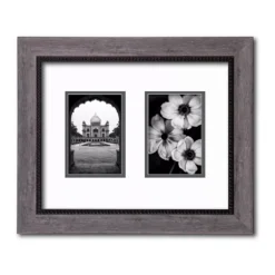 COURTSIDE MARKET Driftwood Finish 2-Opening Two Tone Double Mat 4" X 6" Collage Frame