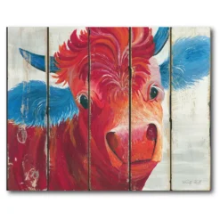 COURTSIDE MARKET Red Blue Cow Canvas Wall Art