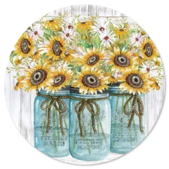 Courtside Market Beautiful Sunflower Circular Board Wall Art