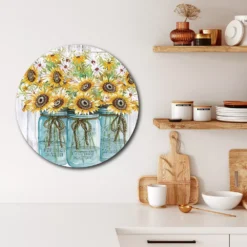 Courtside Market Beautiful Sunflower Circular Board Wall Art 8 Courtside Market Beautiful Sunflower Circular Board Wall Art -Home Decor Discount Store 5702589 ALT2