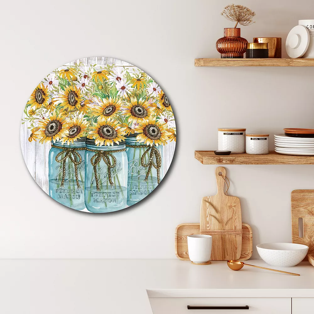 Courtside Market Beautiful Sunflower Circular Board Wall Art 5 Courtside Market Beautiful Sunflower Circular Board Wall Art - Image 3